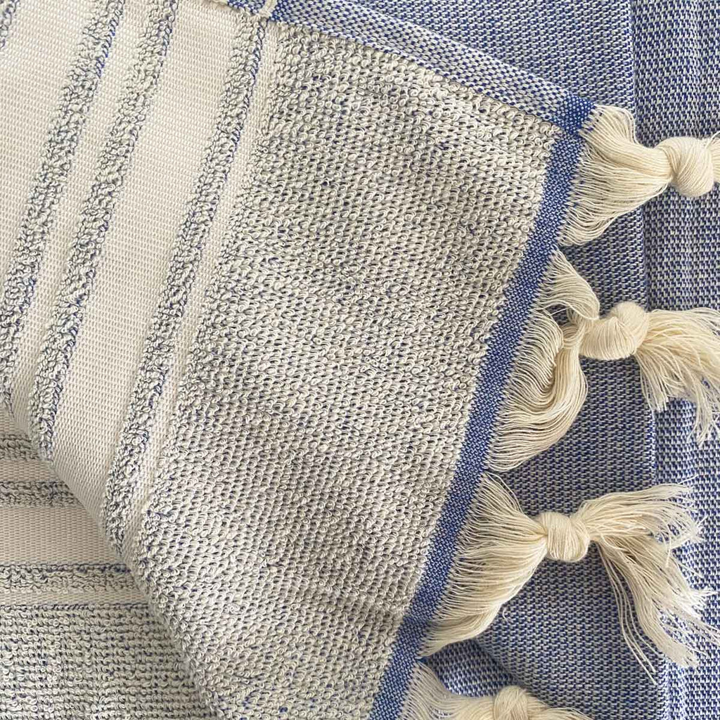 Telo fouta in cotone con lato in spugna celeste