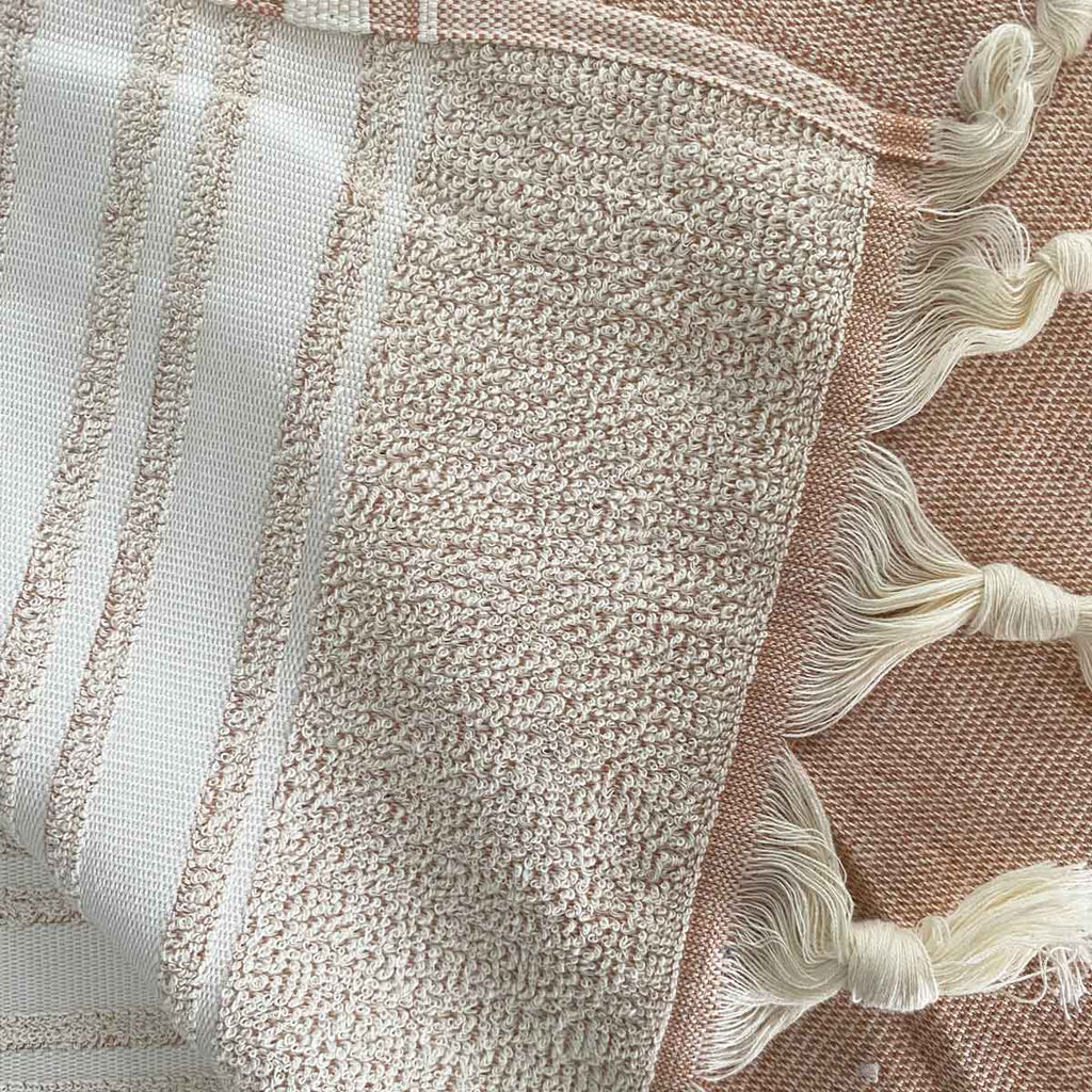 Telo fouta in cotone con lato in spugna rosa cipria