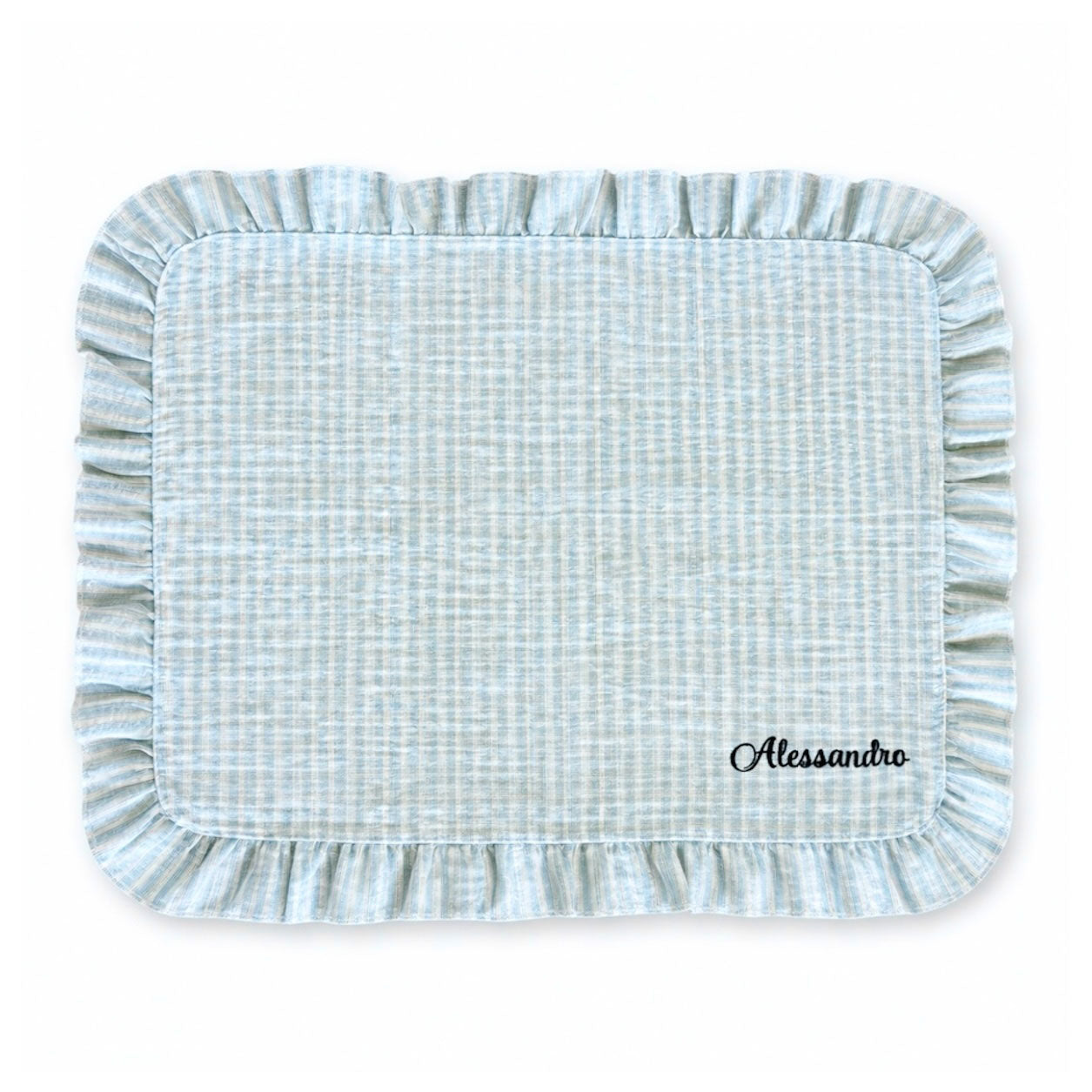 Tovaglietta americana colazione ricamata con nome personalizzato in cotone a righe azzurre