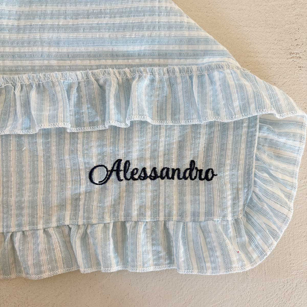Tovaglietta americana colazione ricamata con nome personalizzato in cotone a righe azzurre