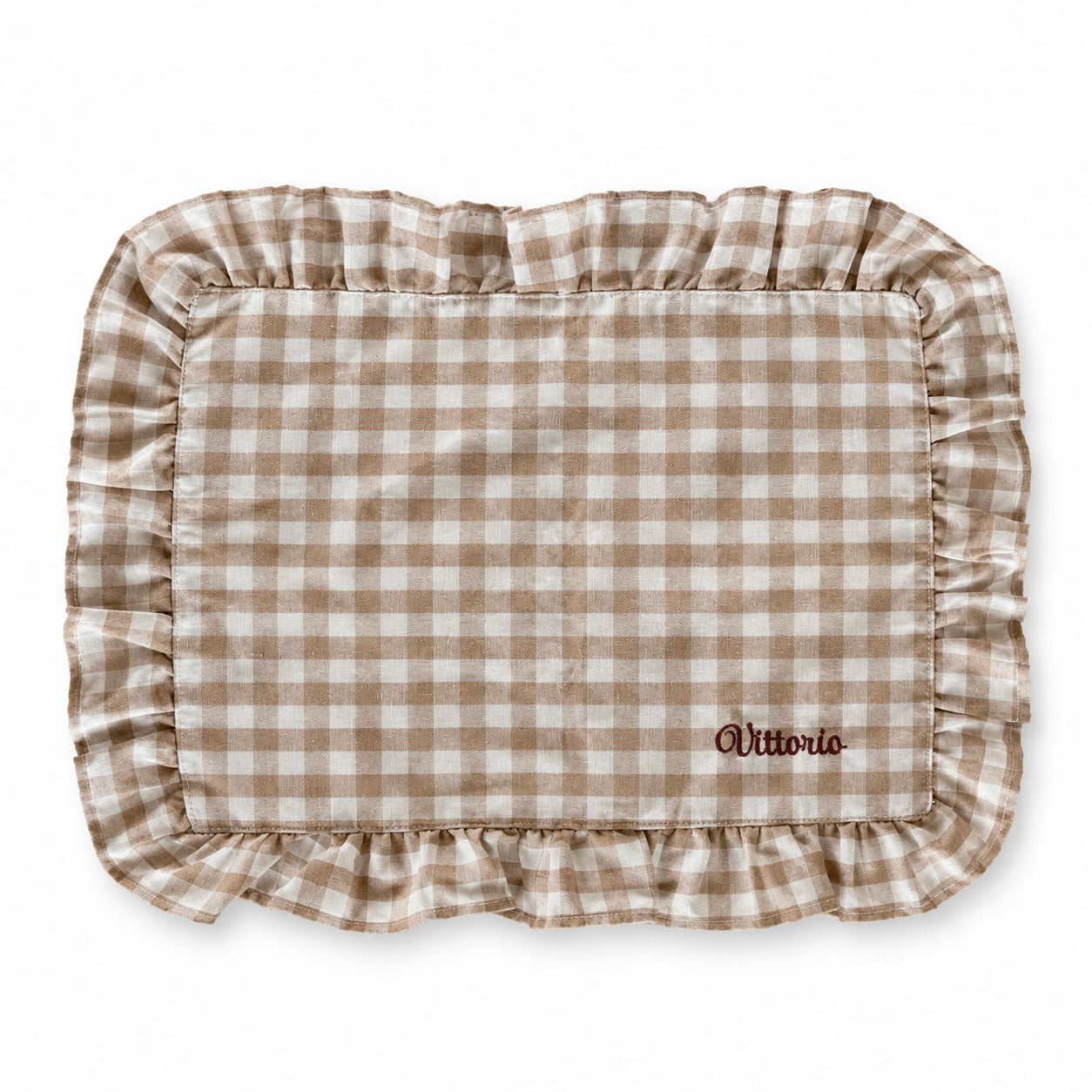 Tovagliette americane da colazione ricamate con nome personalizzato in cotone a quadretti beige