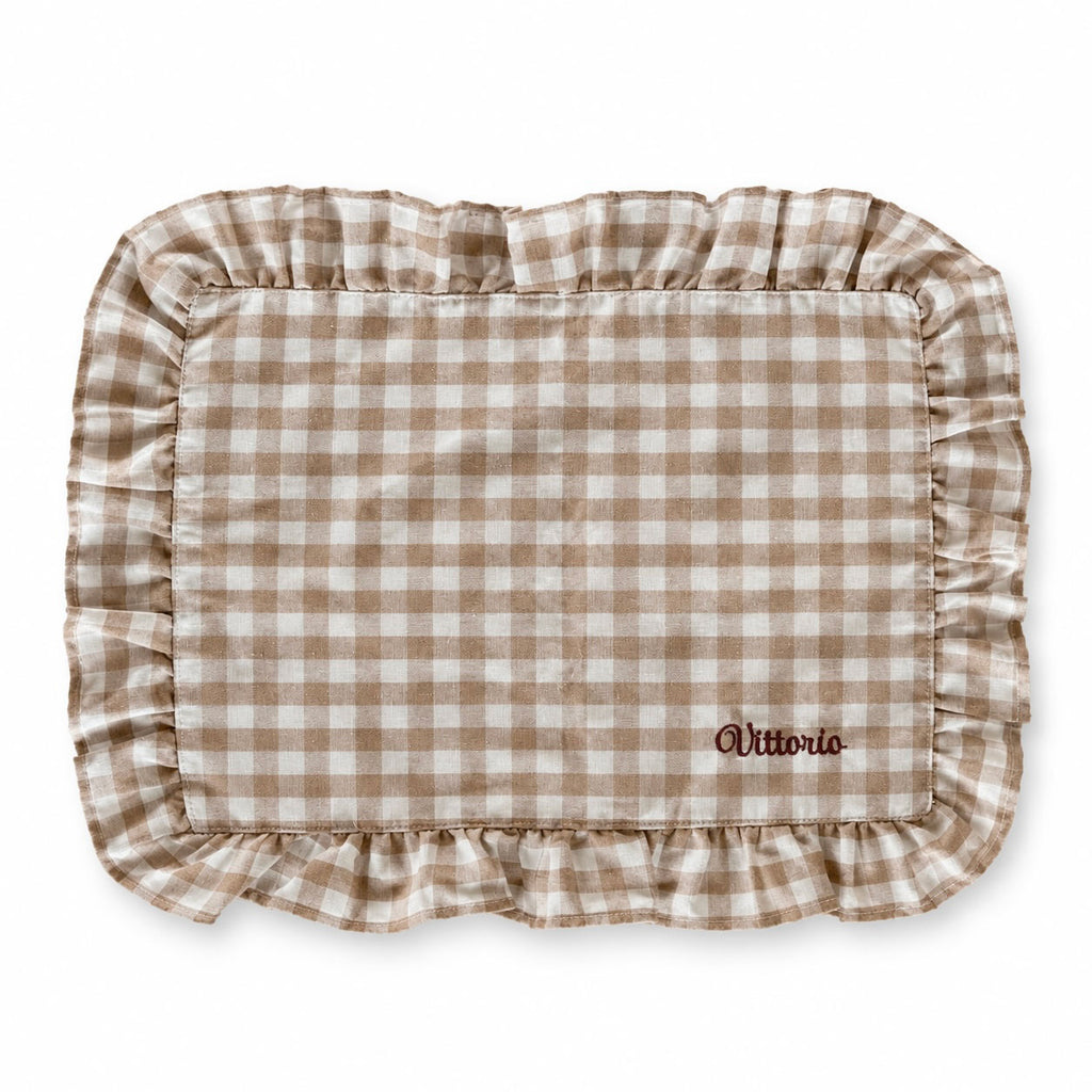 Tovagliette americane da colazione ricamate con nome personalizzato in cotone a quadretti beige