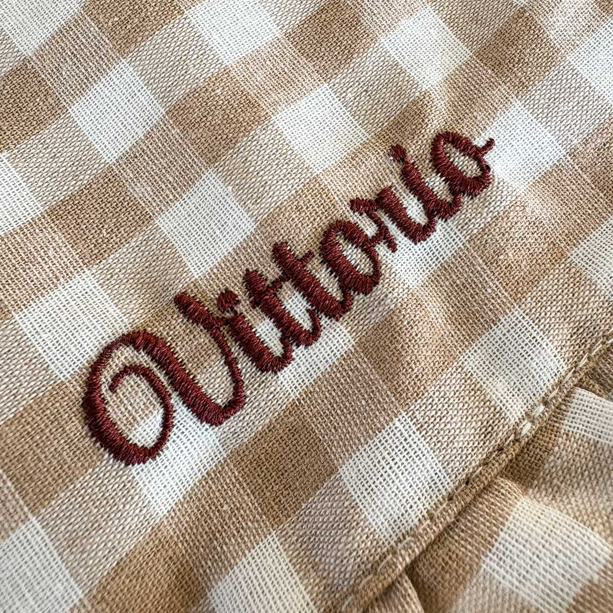 Tovagliette americane da colazione ricamate con nome personalizzato in cotone a quadretti beige
