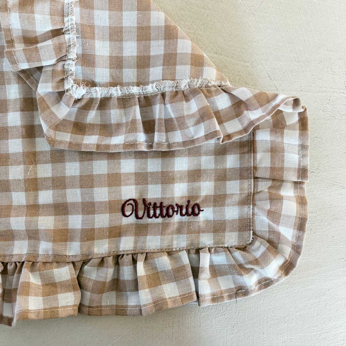 Tovagliette americane da colazione ricamate con nome personalizzato in cotone a quadretti beige