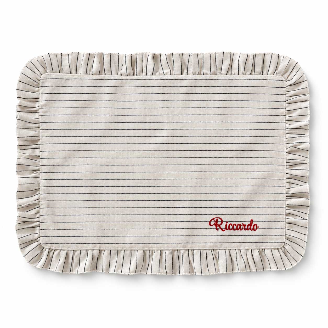 Tovagliette americane da colazione ricamate con nome personalizzato in cotone bianca a righe