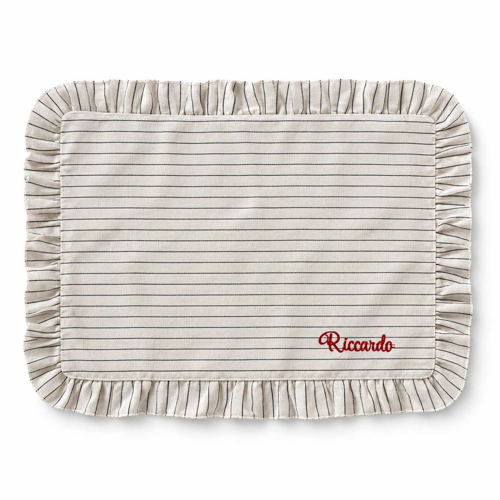 Tovagliette americane da colazione ricamate con nome personalizzato in cotone bianca a righe
