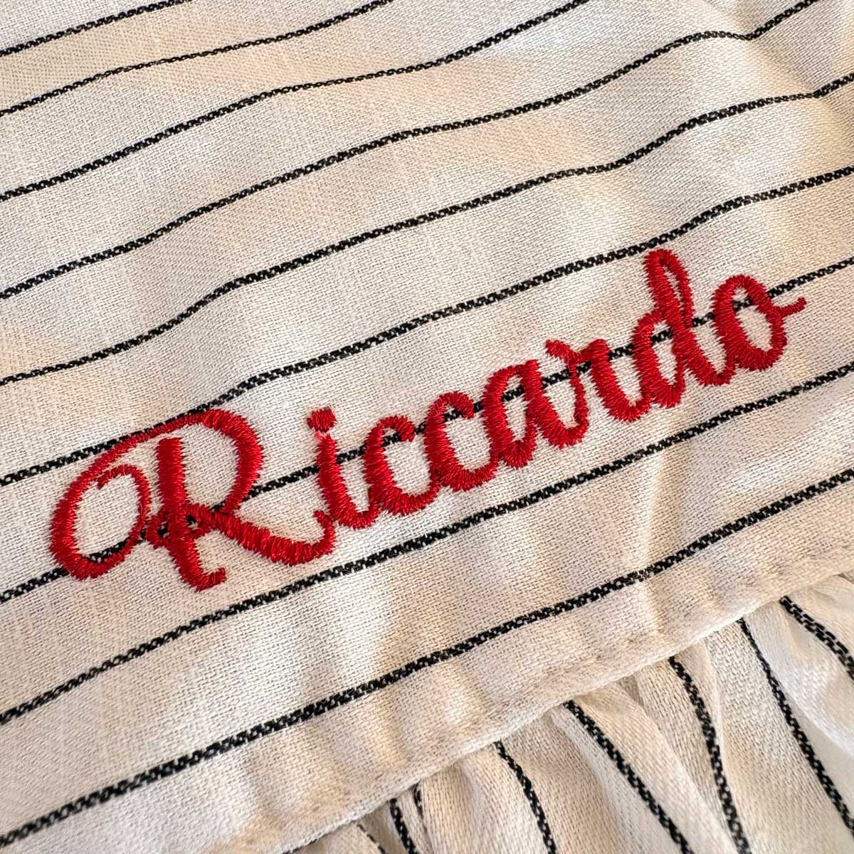 Tovagliette americane da colazione ricamate con nome personalizzato in cotone bianca a righe