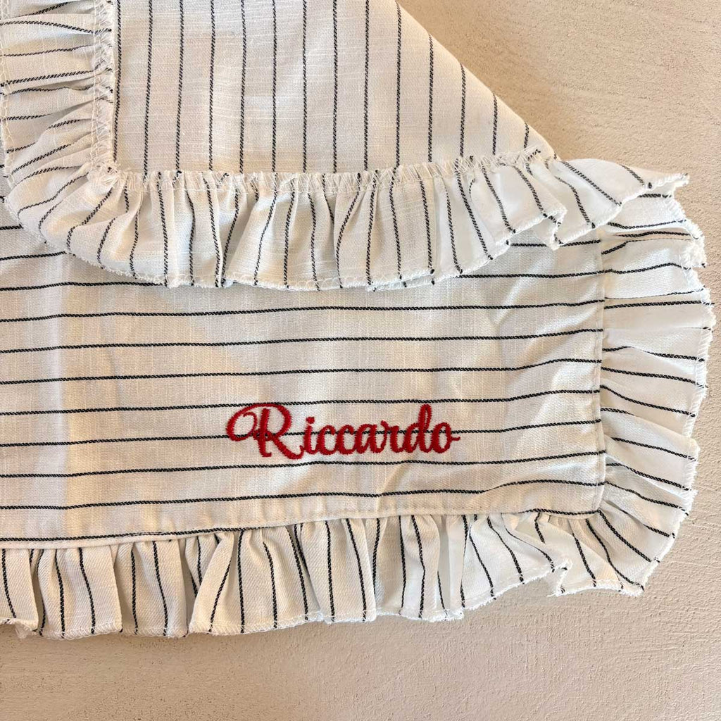 Tovagliette americane da colazione ricamate con nome personalizzato in cotone bianca a righe