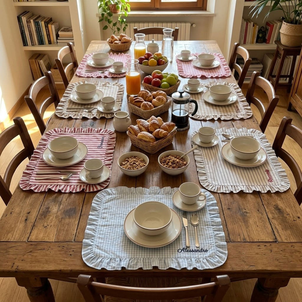 Tovagliette americane da colazione ricamate con nome personalizzato in cotone 