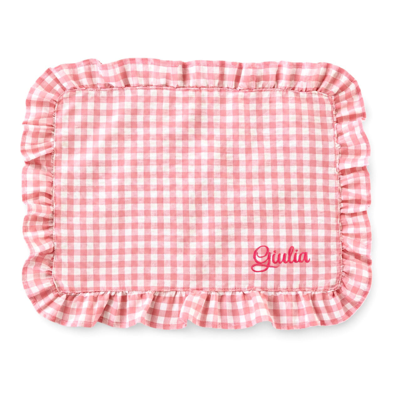 Tovagliette americane da colazione ricamate con nome personalizzato in cotone a quadretti rosa