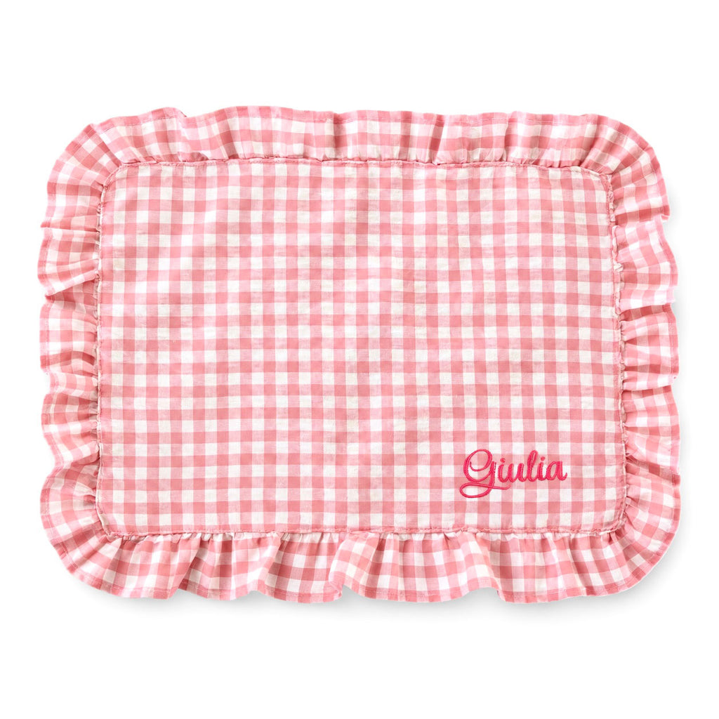 Tovagliette americane da colazione ricamate con nome personalizzato in cotone a quadretti rosa