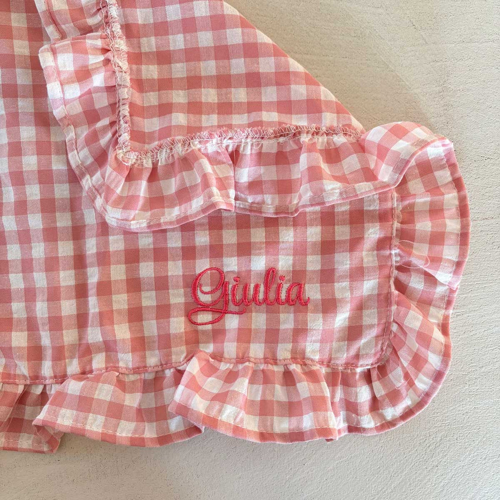 Tovagliette americane da colazione ricamate con nome personalizzato in cotone a quadretti rosa