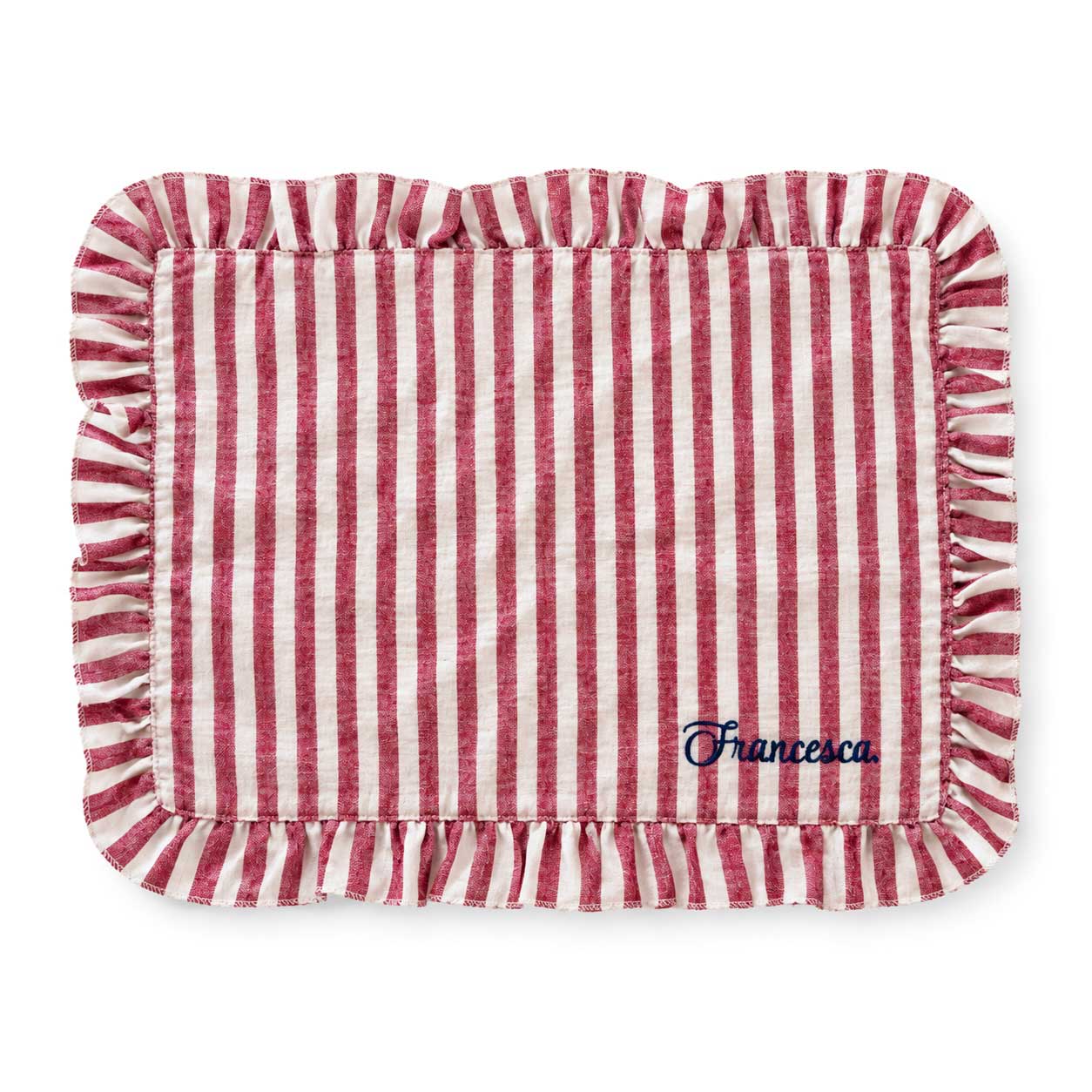 Tovagliette americane da colazione ricamate con nome personalizzato in cotone a righe rosso e bianco