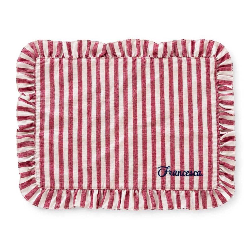 Tovagliette americane da colazione ricamate con nome personalizzato in cotone a righe rosso e bianco