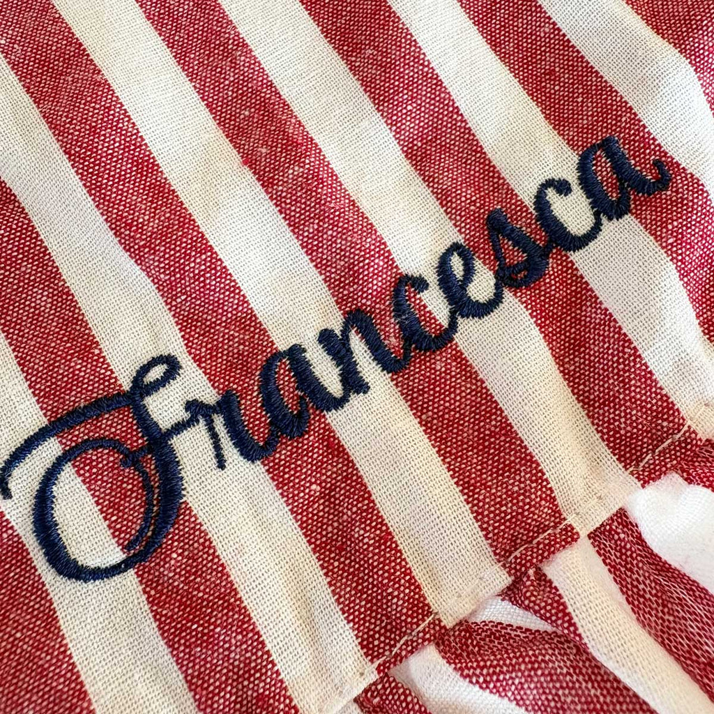 Tovagliette americane da colazione ricamate con nome personalizzato in cotone a righe rosso e bianco