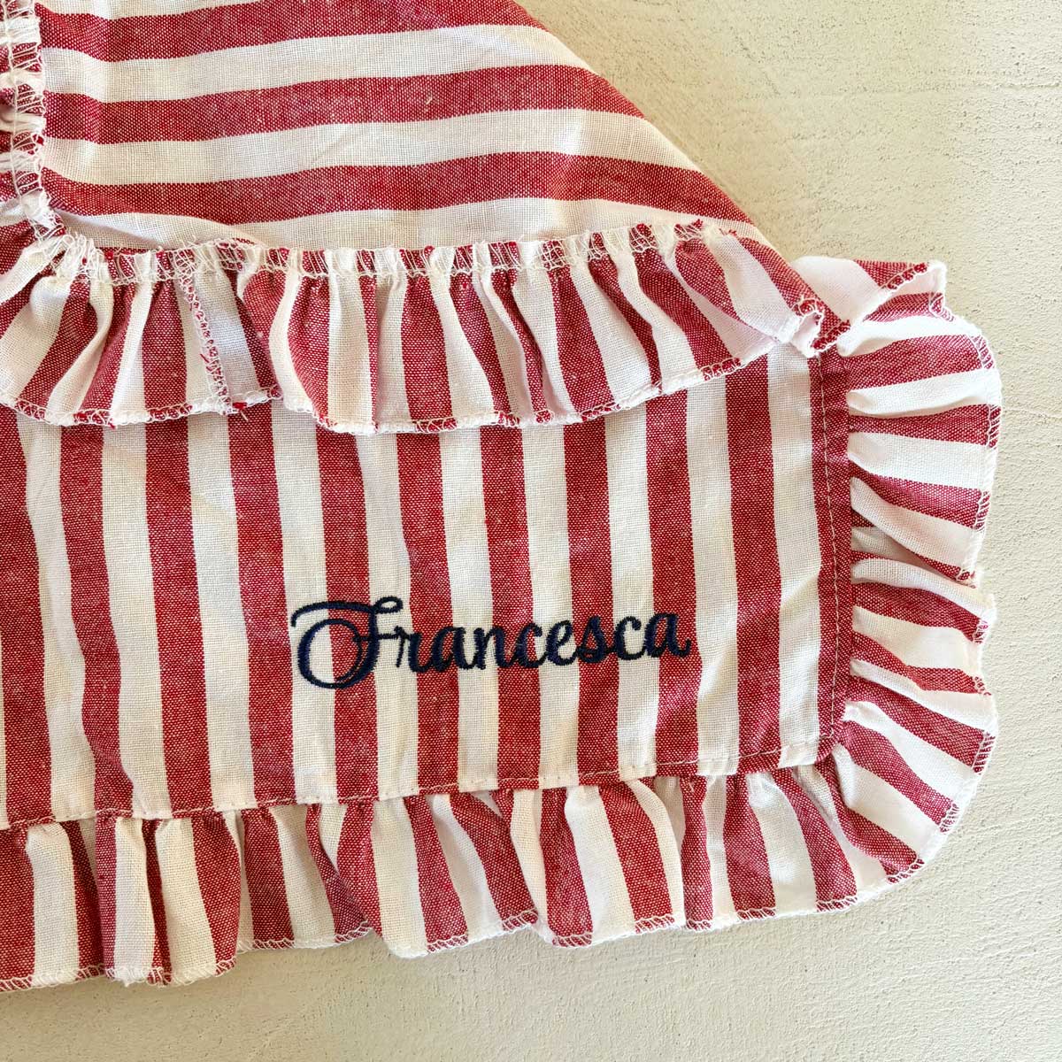 Tovagliette americane da colazione ricamate con nome personalizzato in cotone a righe rosso e bianco