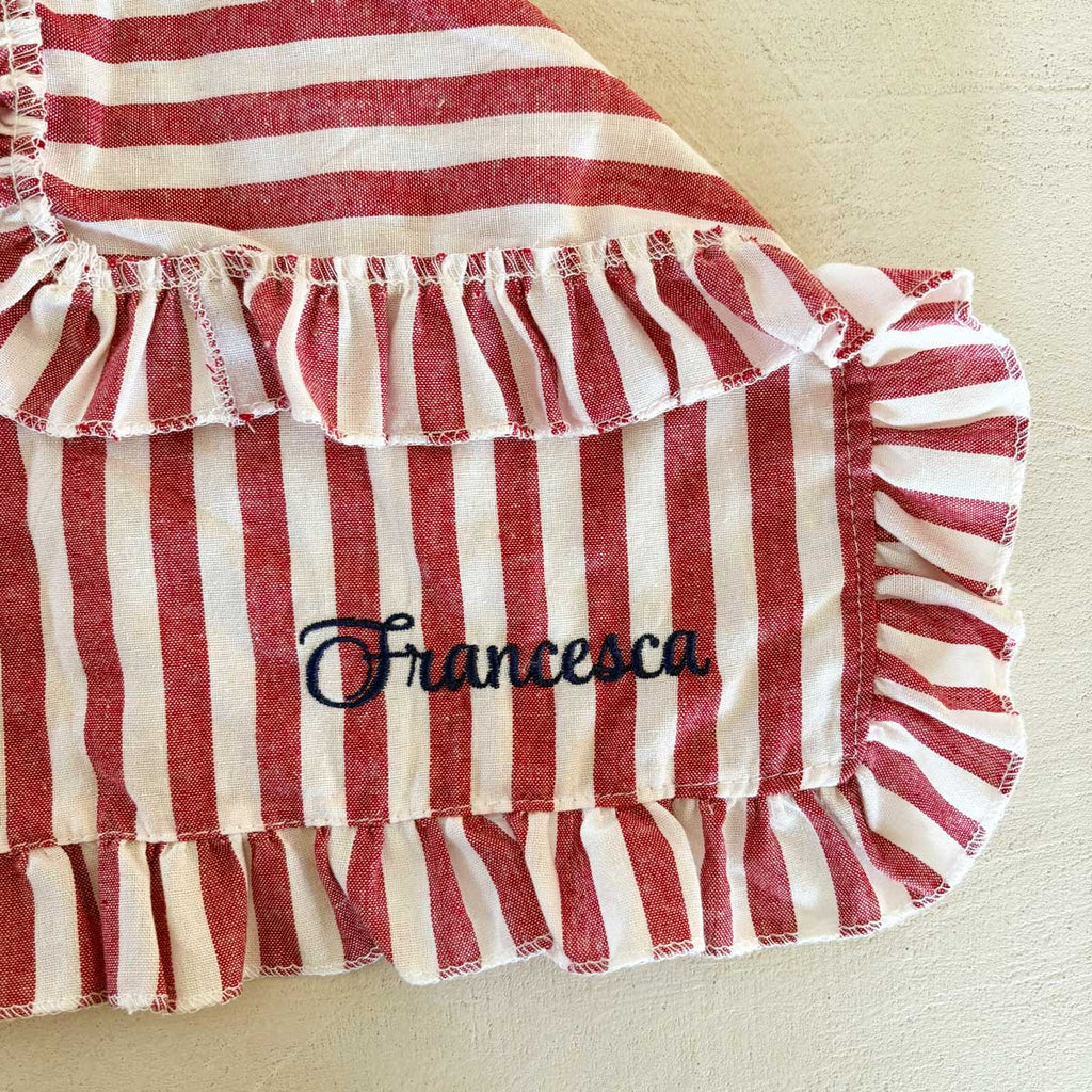 Tovagliette americane da colazione ricamate con nome personalizzato in cotone a righe rosso e bianco