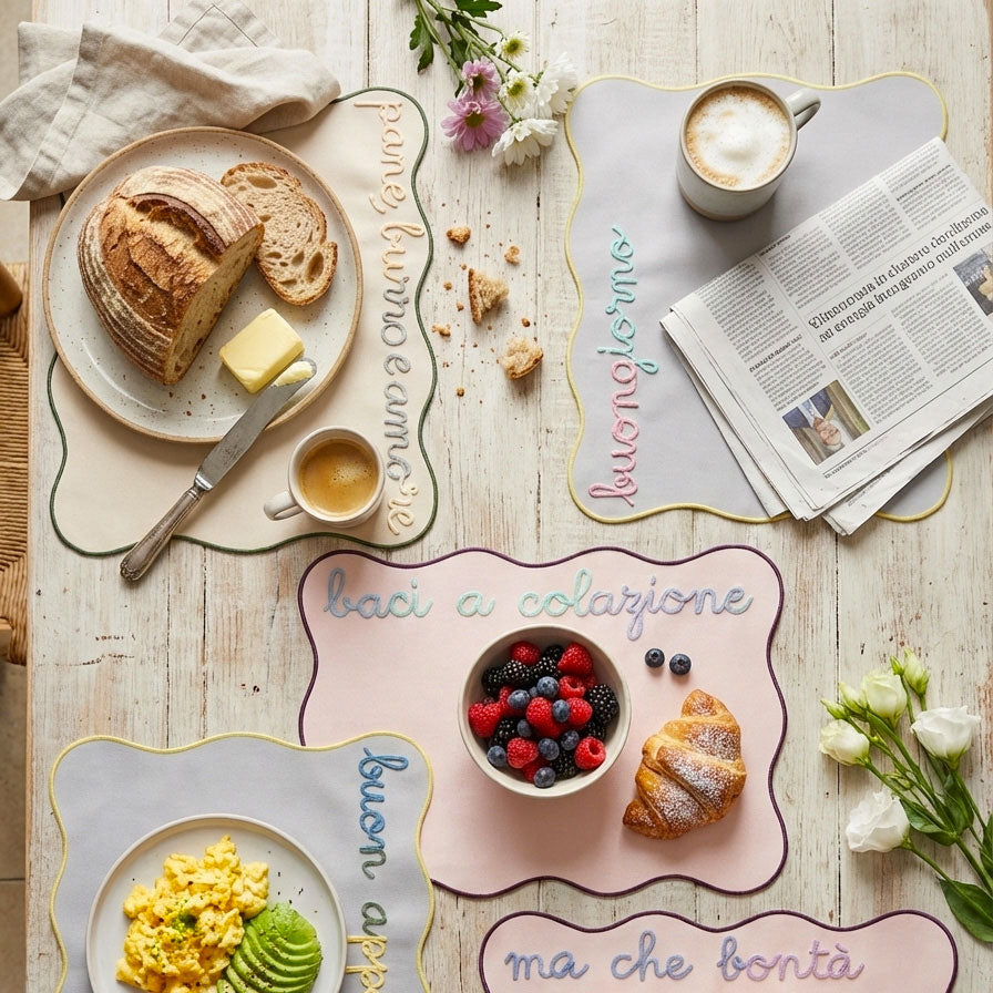 Tovaglietta Americana Beige Colazione Personalizzata con Ricamo Nome