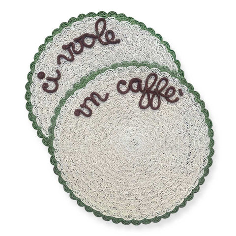 Tovaglietta personalizzata in paglia panna con bordo verde