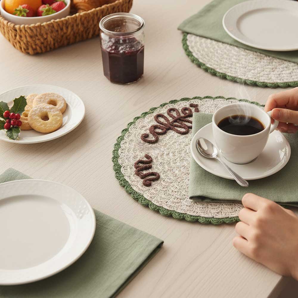 Tovaglietta personalizzata in paglia panna con bordo verde