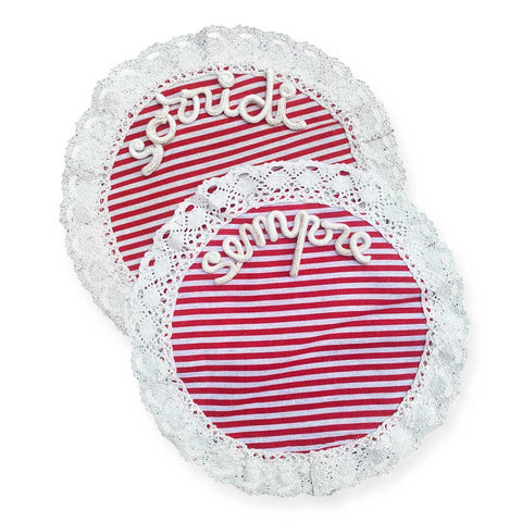 Tovaglietta personalizzata a righe rosse e bianche con pizzo