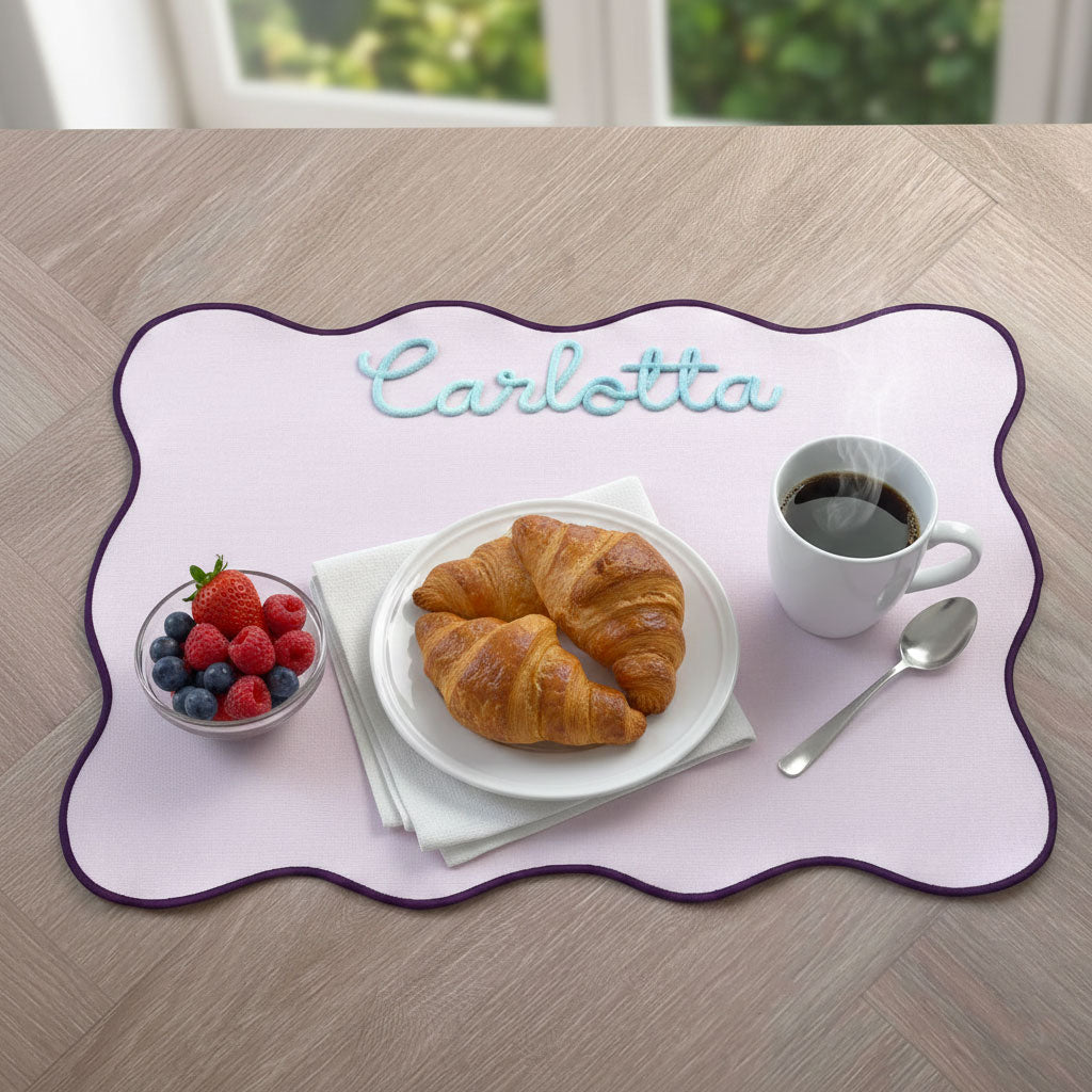 Tovaglietta Americana Rosa Colazione Personalizzata con Ricamo Nome