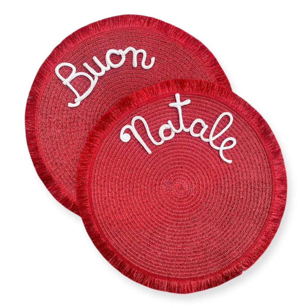 Tovaglietta natalizia personalizzata con scritta rossa e frange