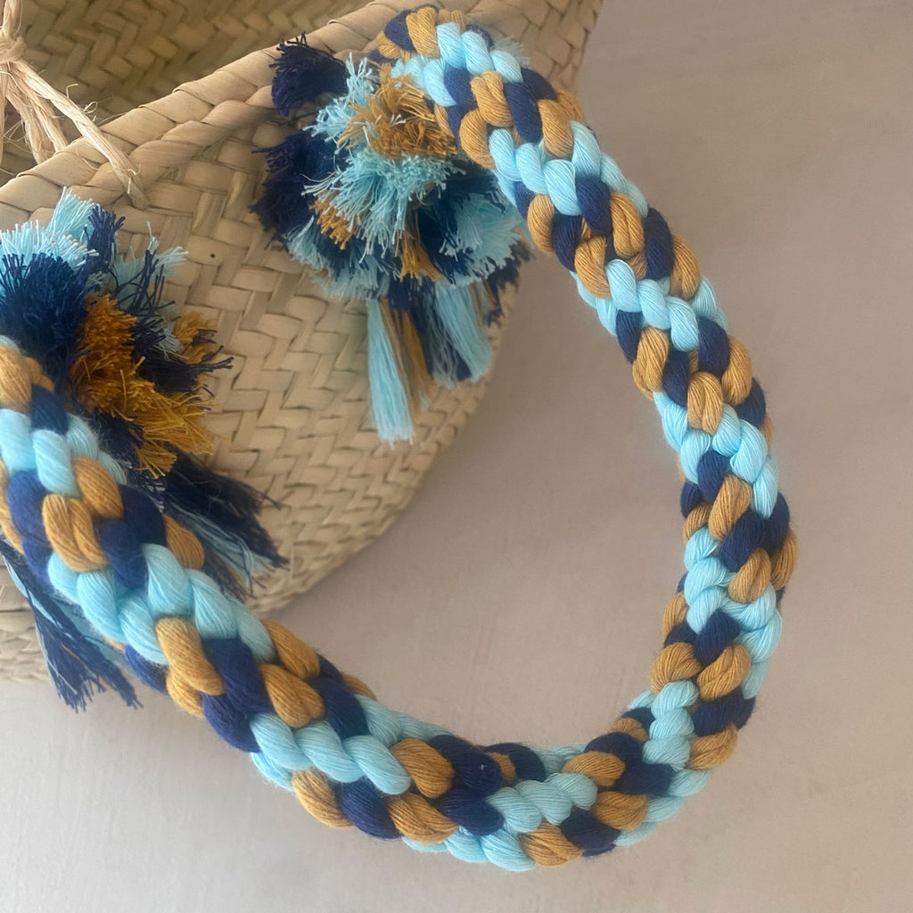 Coffa siciliana decorata borsa in paglia con manici intrecciati