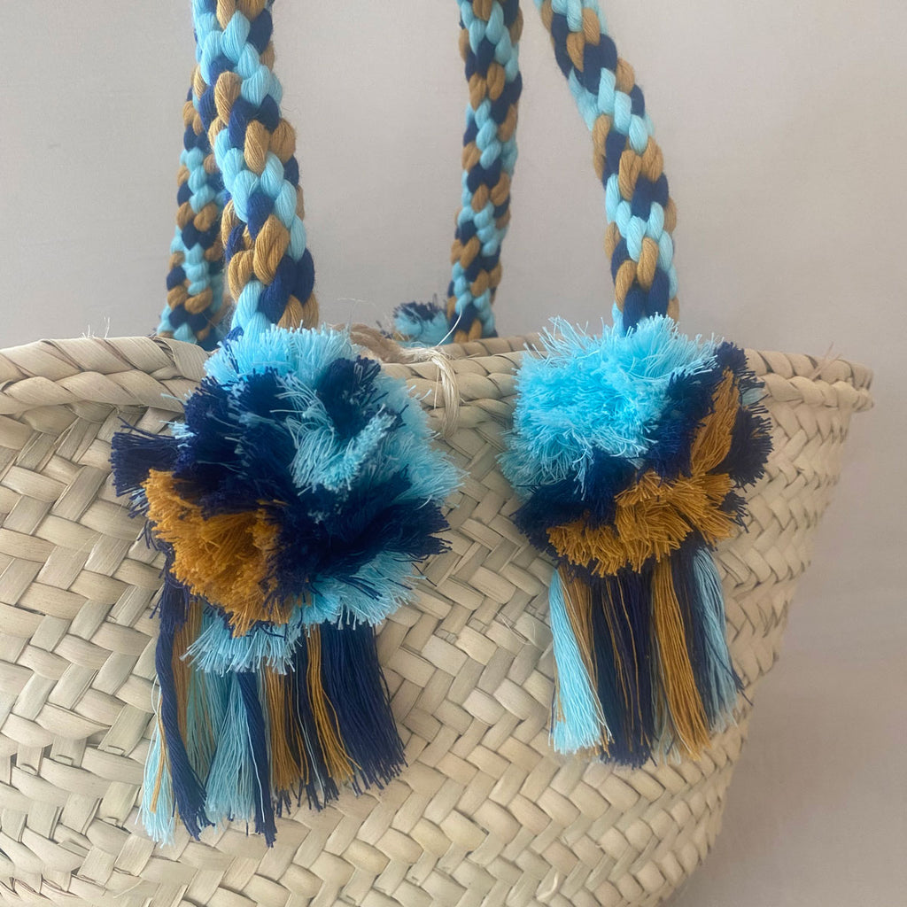 Coffa siciliana decorata borsa in paglia con manici intrecciati