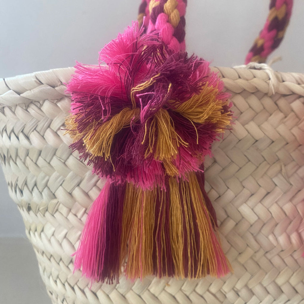 Coffa siciliana decorata borsa in paglia con manici intrecciati