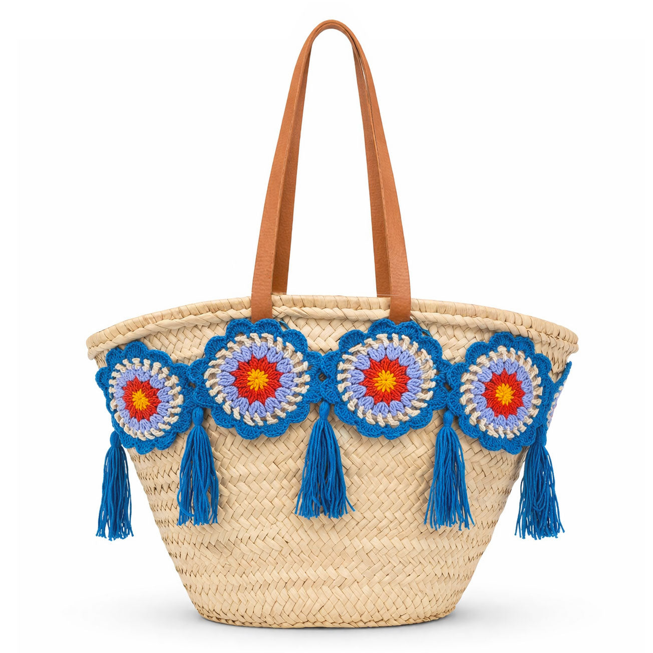 Coffa siciliana decorata borsa in paglia con granny squares uncinetto
