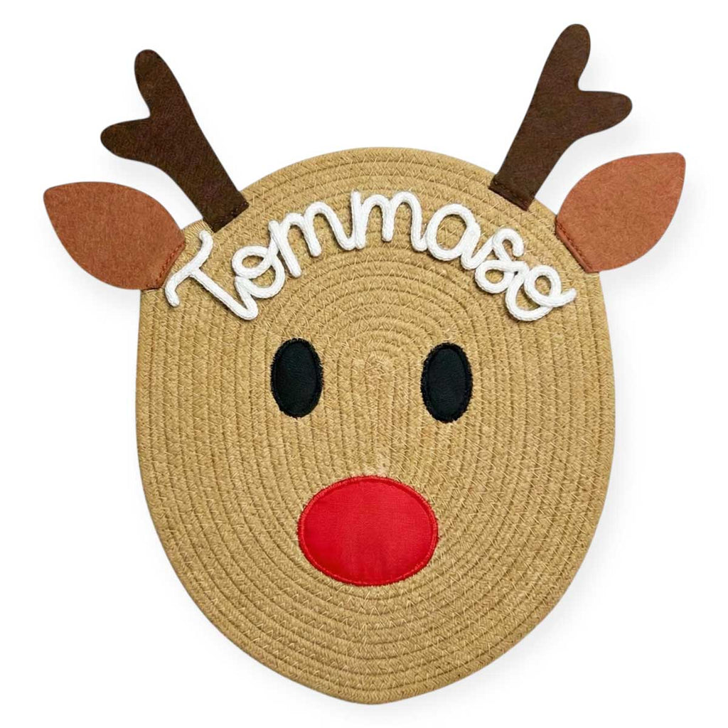 Tovaglietta natalizia personalizzata con nome a forma di renna