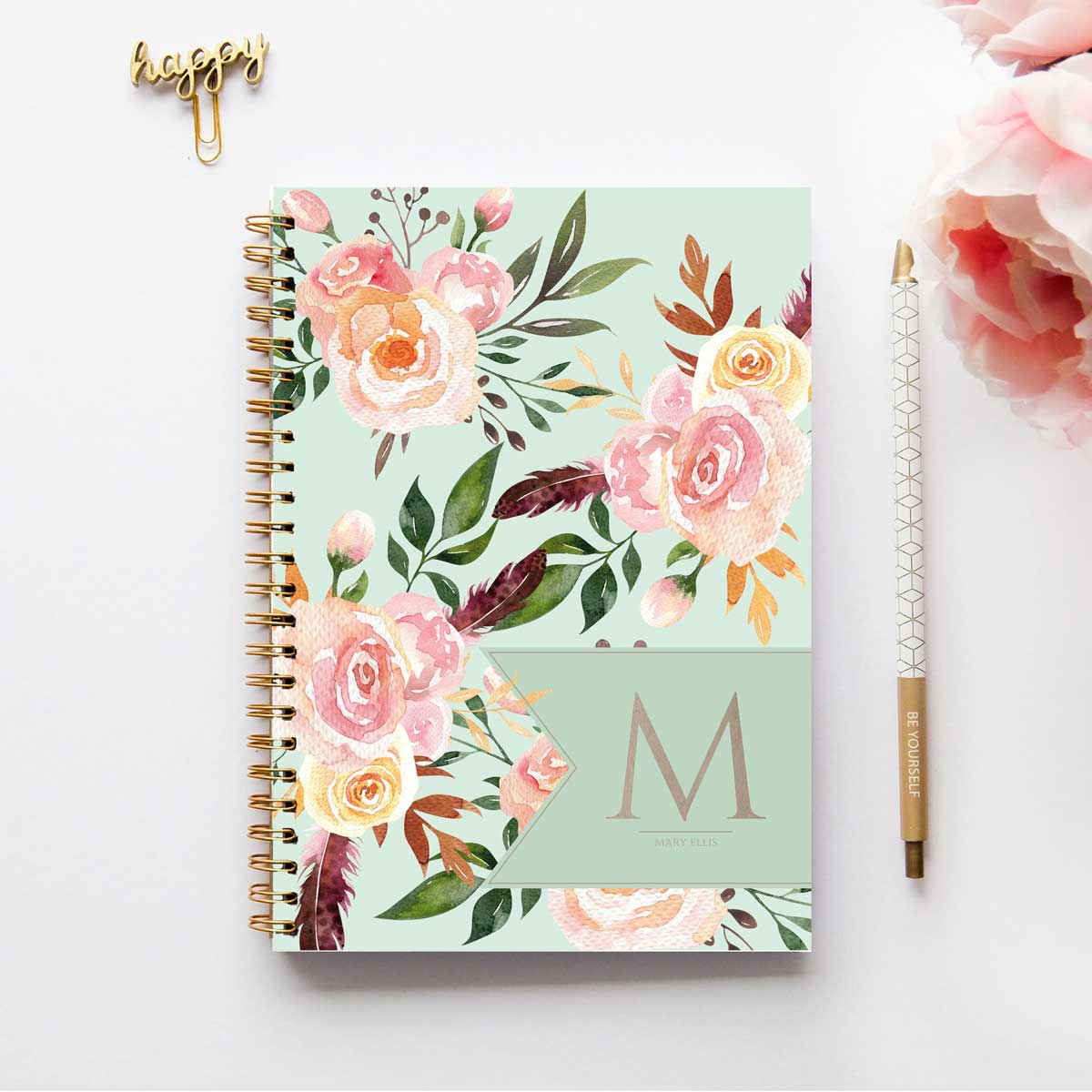 Agenda Con Nome Personalizzato Fantasia Floral Mint – DUST/ROSE