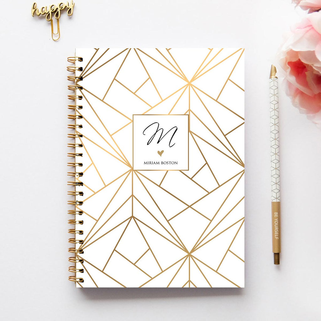 Agenda Con Nome Personalizzato Fantasia Geometrica Dorata – DUST/ROSE