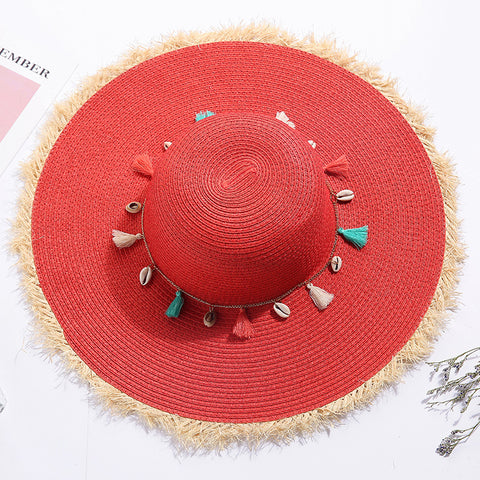 Cappello in paglia Shell rosso con scritta personalizzata