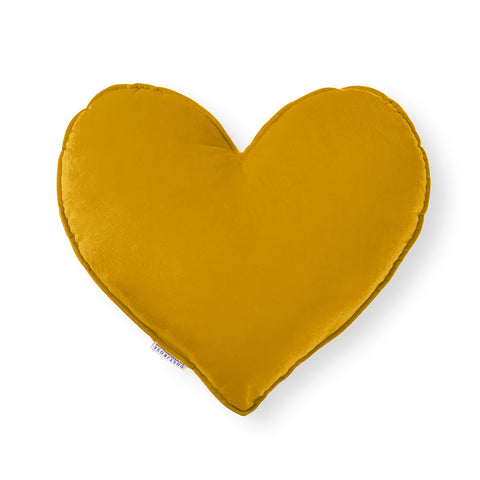 Cuscino a forma di cuore in velluto giallo senape
