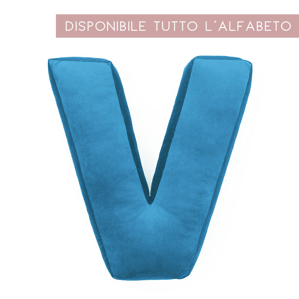 Cuscino Personalizzato Lettera Alfabeto Iniziale Velluto Azzurro