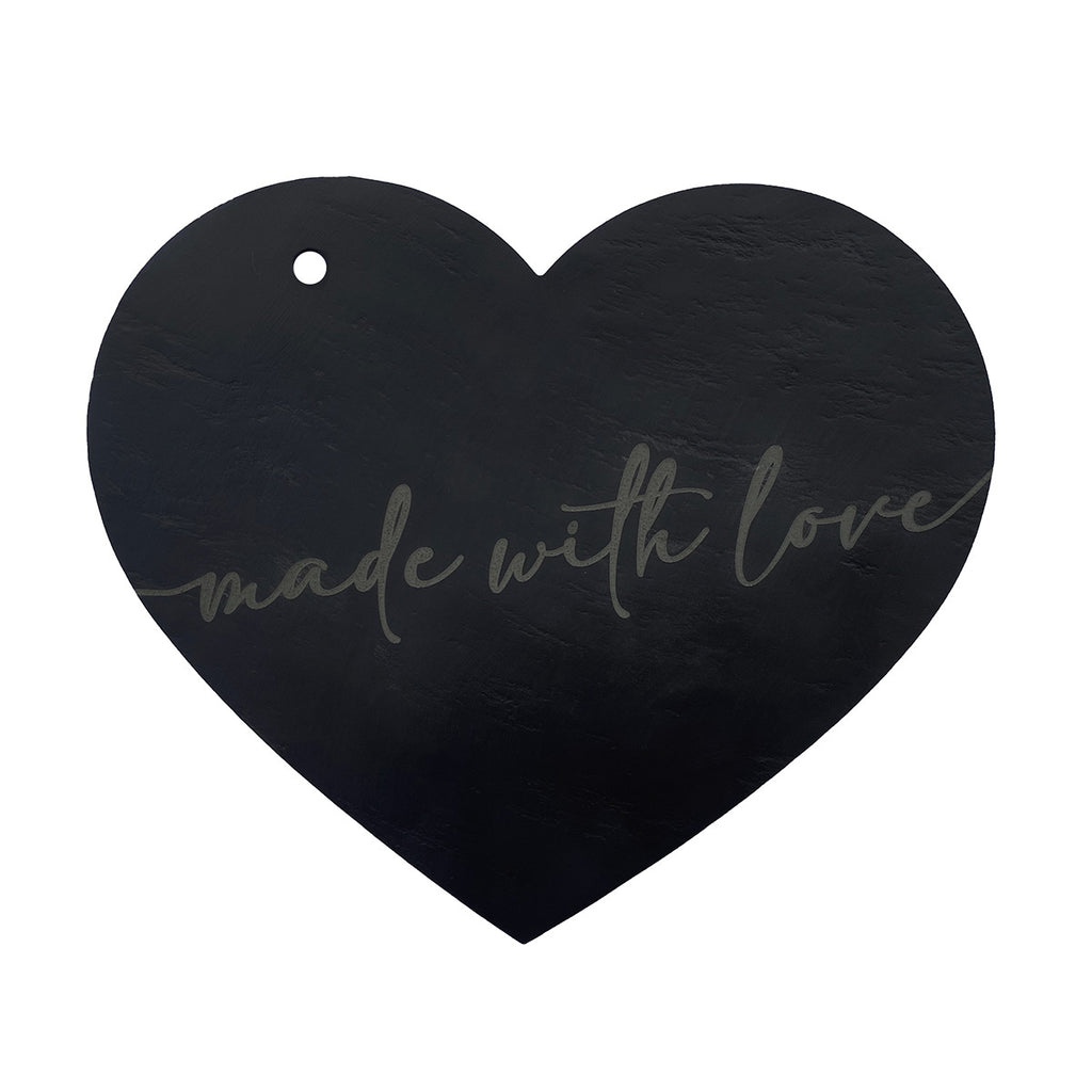 Tagliere in ardesia a forma di cuore "Made with love"